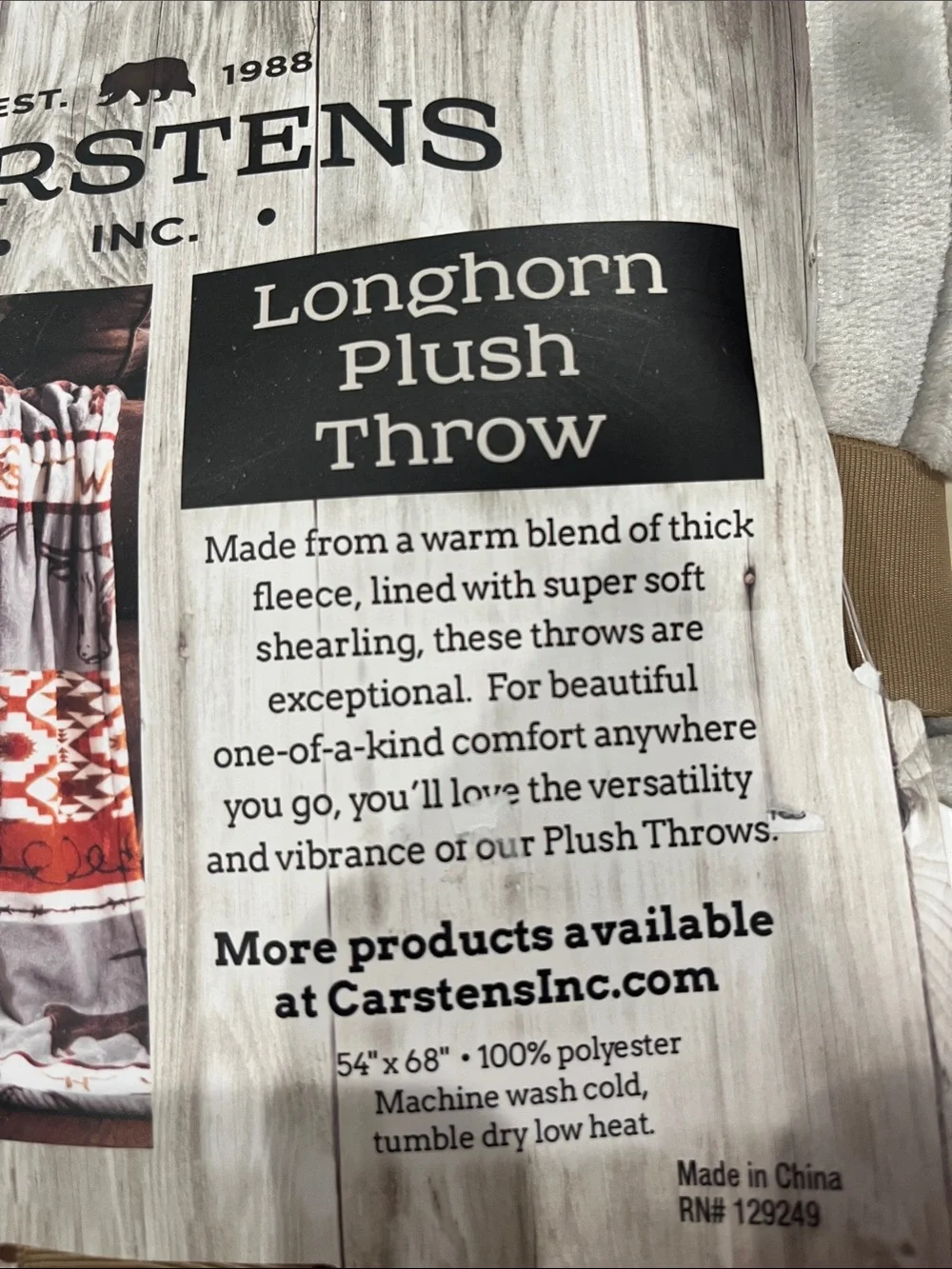 Carstens Longhorn Plush Throw Blanket - White, Gray & Brown